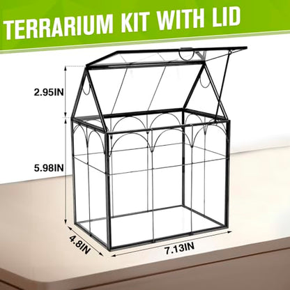 Glass Geometric Plant Terrarium - House Shaped Terrarium Kit with Lid for Succulent Ferns Moss Snails Air Planter, Glass Greenhouse Indoor for Home Garden Office Decor DIY, Tabletop Terrarium Only