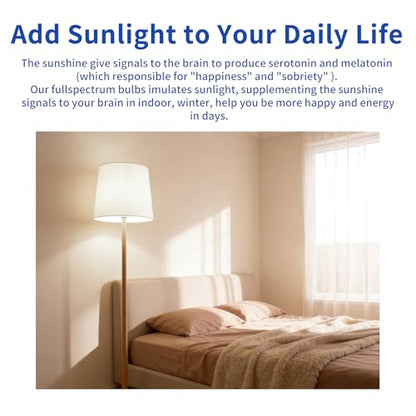 2PK Full Spectrum Light Bulbs, 9W, 6000K Natural Light that Mimic Sunlight, Boosts Mood, Energy, Focus, A19, Sunlike Happy Light Bulbs with E26/27 Base for Most Lamps - size: 2PK