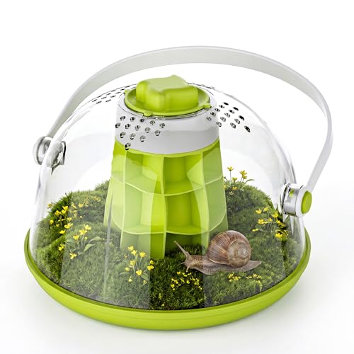 Round Transparent Snail Terrarium Kit, Small Animal Carrier with Removable Base, Portable Bug Observation Box for Outdoor Exploration, Educational Insect Habitat for Kids - color: Green