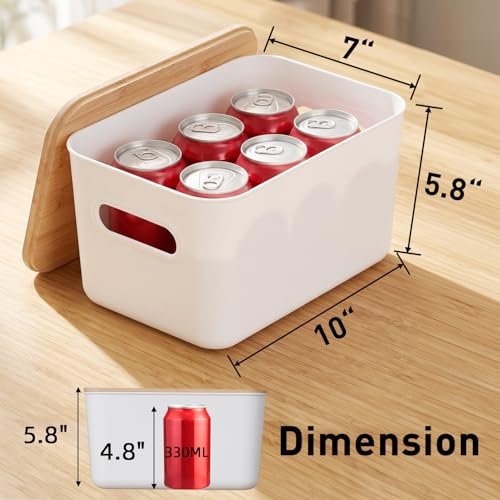 Citylife Storage Bins with Bamboo Lids 7QT Plastic Storage Containers Stackable Organizer Boxes with Handle for Desk Snacks, Toys, 2 PCS, 10" L x 7" W x 5.8" H - size: Small, style: 2 Pack