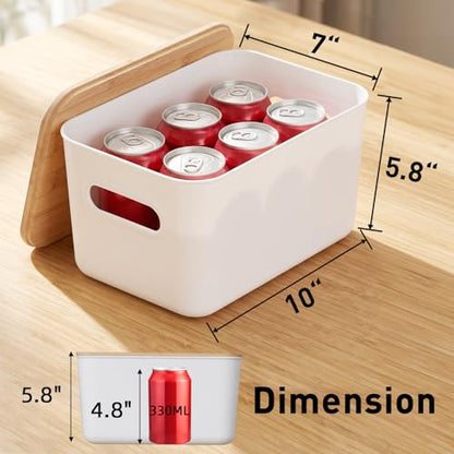 Citylife Storage Bins with Bamboo Lids 7QT Plastic Storage Containers Stackable Organizer Boxes with Handle for Desk Snacks, Toys, 4 PCS, 10" L x 7" W x 5.8" H - size: Small, style: 4 Pack