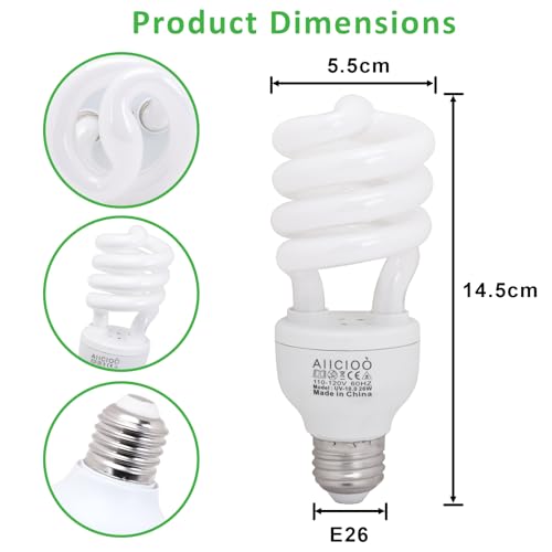 Aiicioo UVB Reptile Light 10.0 26W Desert UVB Spiral Compact Fluorescent Lamp UVB Reptile Light Bulb Tropical and Sub-Tropical UVB Bulb for Reptiles Bearded Dragons Lizards - size: UVB 10.0 26W