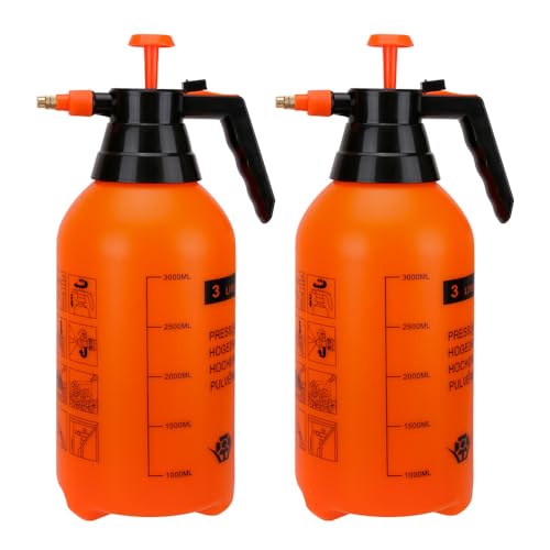 Handheld Garden Pump Sprayer 2 Pack 0.8 Gal 3 Liter, Manual Water Spray Bottle with Brass Adjustable Nozzle for Lawn Care, Flowers, Indoor Outdoor Plants, Home & Patio Cleaning, Oranage - color: Organge