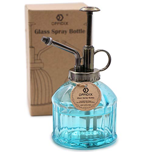 OFFIDIX Glass Spray Bottle,Flower Mister Watering Can Pot 6.3" Tall Spritzer Bronze Plastic Top Pump One Hand Watering Can Indoor Plant Mister Spray Bottle for Garden, Plants, Cleaning - color: H-blue