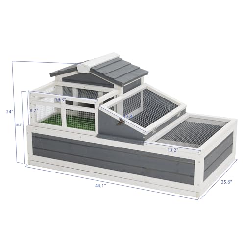 3-Room Tortoise House Habitat with Balcony & 2 Stories, Wooden Tortoise Enclosure Indoor & Outdoor with Ramp, Openable Roof, Shelf Storage for Small Animals, 44.1" x 25.6" x 23.2"