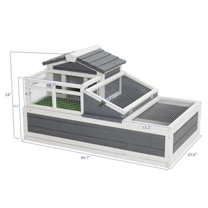 3-Room Tortoise House Habitat with Balcony & 2 Stories, Wooden Tortoise Enclosure Indoor & Outdoor with Ramp, Openable Roof, Shelf Storage for Small Animals, 44.1" x 25.6" x 23.2"