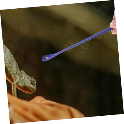 2pcs Reptile Food Spoon Stainless Steel Small Reptile Water Feeder Tortoise Food Scoop - color: Blue