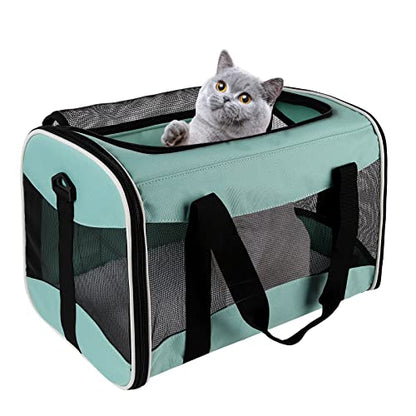 Cat Dog Carriers Soft-Sided Pet Carrier Large Cats for Medium Big Cat Small Dog Puppy up to 16lbs TSA Airline Approved Animal Collapsible Cat Carrier Carriers Travel Carrier Cat Bag (17x11x11) - color: green, size: 17.0"L x 11.0"W x 11.0"H
