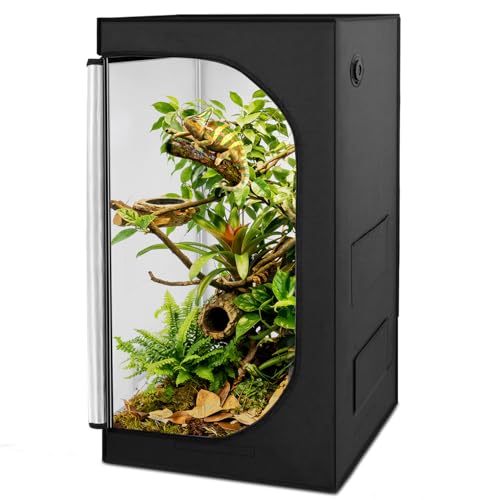 REPTIZOO 120 Gallon Reptile Tent Habitat 24"x24"x48" High Reflective Reptile Terrarium Cage Plant Grow Tent with Ventilation Window and Waterproof Base Tray for Lizards, Bearded Dragons