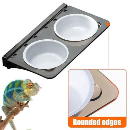 Magnetic Gecko Ledge, Reptile Feeder Ledge with 2 Feeding Cups, Reptile Food & Water Bowl for Arboreal Reptiles, Tree Frogs, Geckos, Beetles, Chameleons - color: Double Bowl