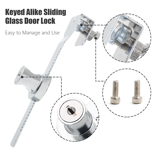 2 Pack Sliding Glass Door Lock Showcase Display Case Lock, Ratchet Lock Reptile Cage Lock and Key, Vivarium Lock for Drawer Cabinet, Fit Thickness 0.08-0.27 Inch / 2-6mm, Keyed Alike - size: 5.56 inch / 141mm