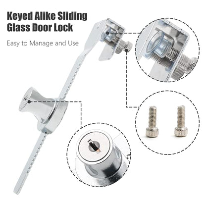 2 Pack Sliding Glass Door Lock Showcase Display Case Lock, Ratchet Lock Reptile Cage Lock and Key, Vivarium Lock for Drawer Cabinet, Fit Thickness 0.08-0.31 Inch / 2-8mm, Keyed Alike - size: 5.63 inch / 143mm