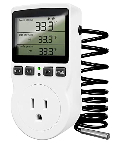 Digital Temperature Controller Outlet, 120V Electric Thermostat Outlet Plug with Timer Heating Cooling Control 110V for Reptile Terrarium Greenhouse Refrigerator