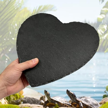 Tortoise Habitat Accessories, 8" x 7.8" Reptile Basking Platform Rock Plate, Heart Shape Natural Rock Reptile Food Dish, Habitat Decor for Turtle Bearded Creature Chameleon Frog Gecko Hermit Crab
