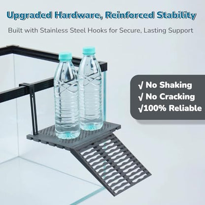 Compact SolidForm Hanging Turtle Basking Platform with Built-in Food Tray, Zero Zip-Tied, Non-Slip Ramp Terrace, Resting Turtles Dock, for 15+ Gallon Aquariums(8in Width+) Turtle Tank Accessories - size: Compact（7.1×5.9inches）