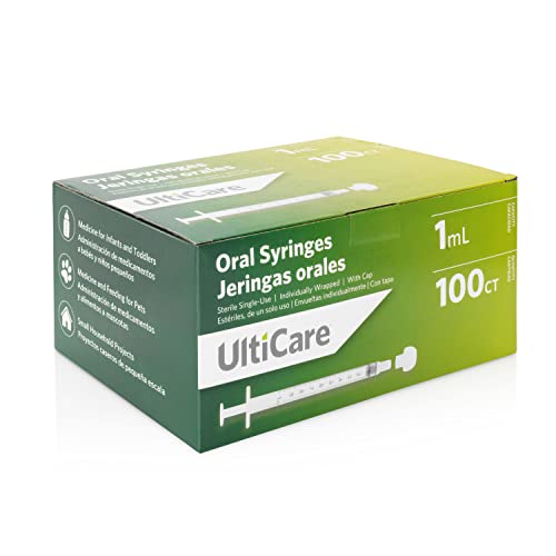 UltiCare 1mL Oral Tip Syringe – Uses Include Oral Administration of Medicine for Infants, Toddlers and Small Pets, and Small HH Projects. with Cap, Sterile Individually Wrapped, 100 Count - color: 1ml (100 Count)