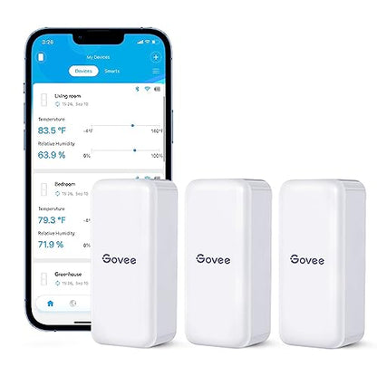 Govee Hygrometer Thermometer 3Pack H5100, Mini Bluetooth Temperature Humidity Sensor with APP Notification Alert, 2 Years Free Data Storage Export, 230 Feet Connecting Range - style: 3 Sensors