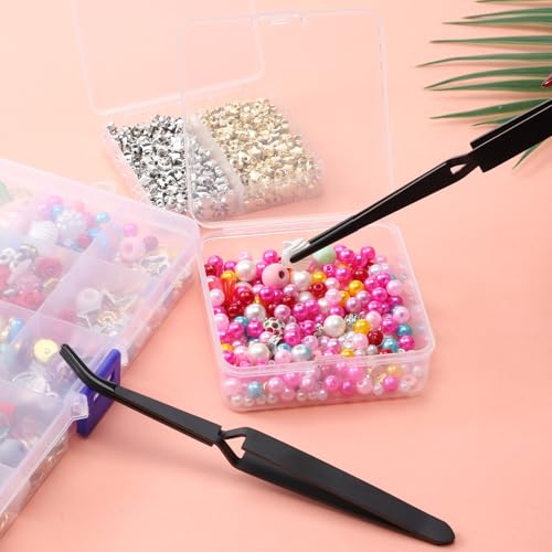 JJUNW 2 Pcs Reverse Tweezers For Crafting, Rubber Tipped Tweezers Set With Curved And Straight Tips, Stainless Steel Locking Tweezer for Crafts Jewelry Beads Electronic