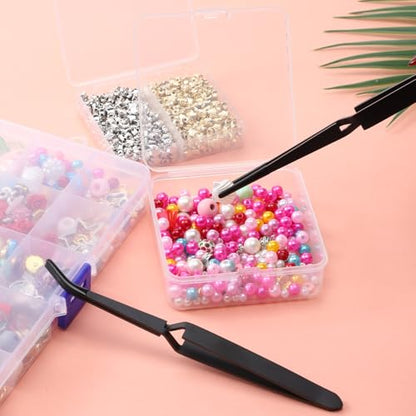 JJUNW 2 Pcs Reverse Tweezers For Crafting, Rubber Tipped Tweezers Set With Curved And Straight Tips, Stainless Steel Locking Tweezer for Crafts Jewelry Beads Electronic