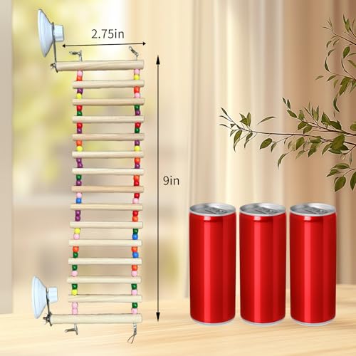 Bearded Dragon Tank Accessories, Wooden Ladder Hammock with Suction Cups for Terrarium, Habitat Climbing Accessories for Bearded Dragon, Gecko, Snake and Other Small Reptile