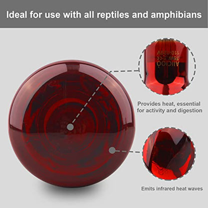 Aiicioo Reptile Red Night Light Bulb - 75W Reptile Heat Lamp Bulb Infrared Basking Spot Lamp for Bearded Dragon Lizard Turtle Hermit Crab Leopard Gecko Snake Chameleon Tank - color: ['Red'], size: ['75W']