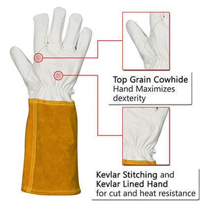 Suse's Kinder Animal Handling Gloves Leather Padding Dog,Cat Scratch,Bird Falcon Gloves Grabbing Reptile Squirrel Snake Bite - color: Yellow/White, size: Large (Pack of 2)