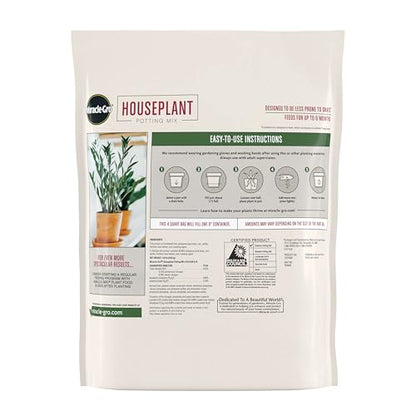 Miracle-Gro Houseplant Potting Mix - Fertilized Indoor Plant Soil for Containers, Designed to be Less Prone to Gnats, 4 qt. - size: 1 Pack, style: Houseplant