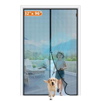 MAGZO Magnetic Screen Door Fits Door Size 32" x 96", 34" x 97" Hands-Free Mesh with Strong Magnet & Windproof Fastener, Pet Friendly Screen for Standard Interior Entrance, Black - size: Fit Door Size 32 x 96 Inch