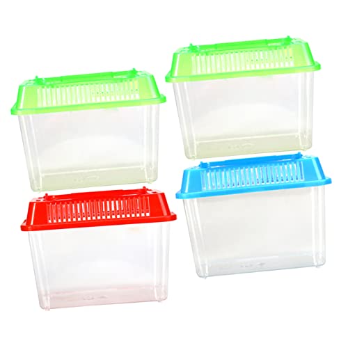 STOBOK Portable Fish Tank 5.90X4.33X3.74 Inch Handheld Aquarium Turtle Box Plastic Breeding Case with Handle for Small Pets Travel and Reptile Carrier