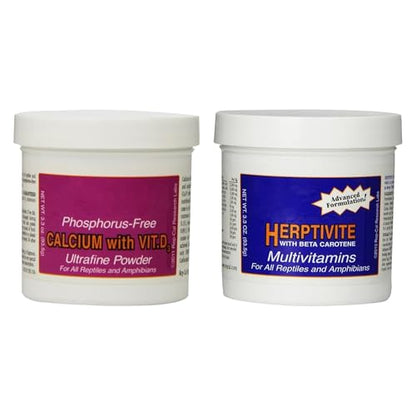 Reptile Calcium with D3 3.3 oz. Herptivite multivitamin 3.3 oz. for Reptiles and Amphibians, with Microfiber Cleaning Cloth (Herptivite multivitamin for Reptiles, Ultrafine Calcium Powder with D3)