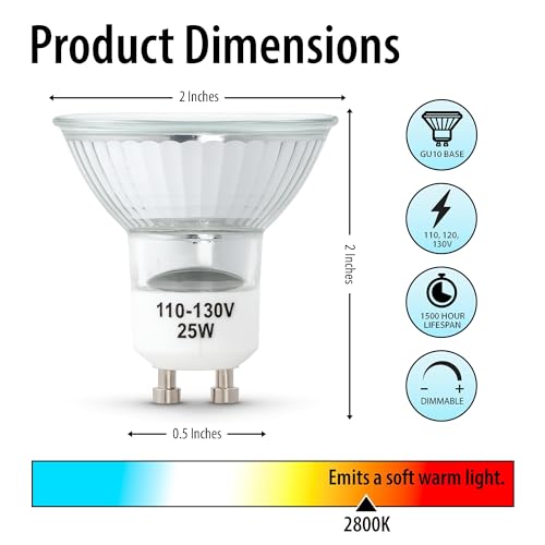 Mandala Crafts MR16 25W 120V GU10 Halogen Light Bulbs for Candle Warmers Lamps - Dimmable Warm White Fragrance Melts, Tart Burners, Scents Wax Warmer Bulbs, Pack of 4