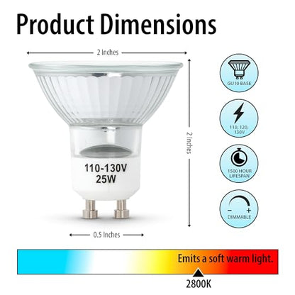 Mandala Crafts MR16 25W 120V GU10 Halogen Light Bulbs for Candle Warmers Lamps - Dimmable Warm White Fragrance Melts, Tart Burners, Scents Wax Warmer Bulbs, Pack of 4