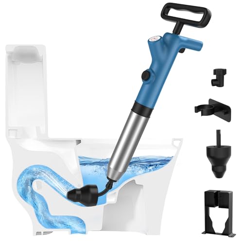 Granarbol High Pressure Toilet Plunger, Air Drain Blaster with Real-Time Gauge,Heavy Duty Toilet Auger & Drain Snake-Clog Remover for Toilets, Sinks, Floor Drains (Blue) - color: Blue