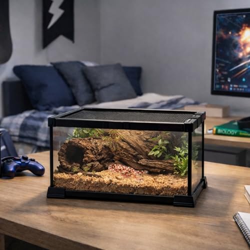 Aquatop 2.5 Gal Stackable Small Pet Terrarium - Durable Clear Glass Tank with Removable Ventilated Mesh Top for Reptiles, Arachnids, and Amphibians, RT-2.5 - size: 2.5 Gallon