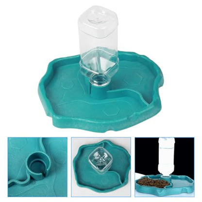 Automatic Reptile Waterer and Turtle Feed Bowl with Reservoir, Lake Blue Sturdy Plastic Reptile Food Dish Suitable for Bearded Dragons and Amphibian Terrariums