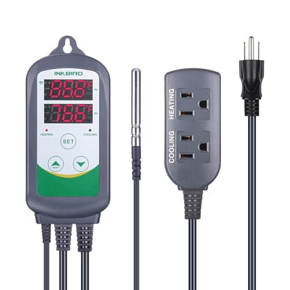 Inkbird WiFi Temperature Controller ITC308 Reptile Freezer Thermostat Digital Heating and Cooling Heater Cooler Greenhouse Plug Outlet 2 Stage 1100W 110V