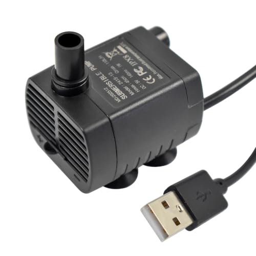 CONQUERALL DC 5V USB Powered Submersible Water Pump Quiet with LED Light 29GPH 1W 1.5ft for Pet Water Fountain (Black) - color: Usb 5v 1w 110l/H 45cm Head (Black), size: 1PC