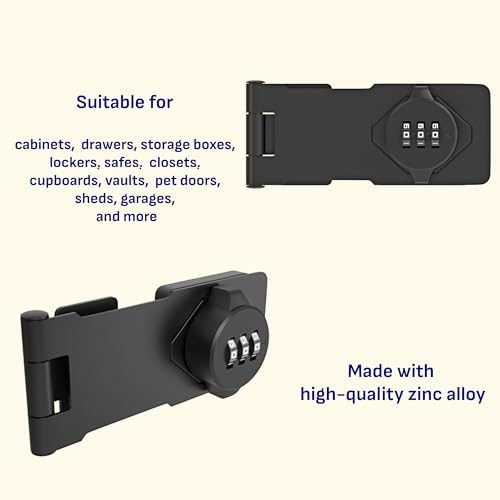 3-Digit Combination Lock, Black, Keyless, Zinc Alloy, Cabinet Door Latch, Easy DIY Installation, Wide Range of Uses - color: Black