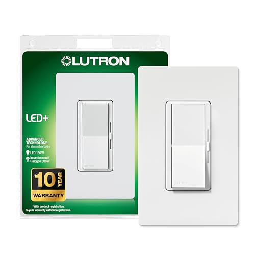 Lutron Diva LED+ Dimmer Light Switch for Dimmable LED, Halogen, and Incandescent Bulbs with Wallplate, 150 Watt, Single-Pole or 3-Way, DVWCL-153PH-WH, White - color: White, size: 1 Pack, style: Diva Dimmer + Wallplate