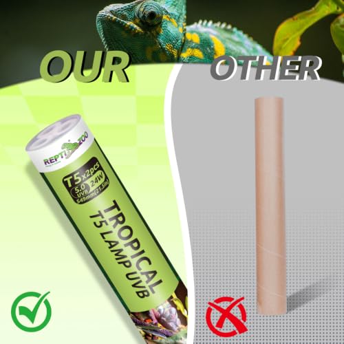 REPTI ZOO 2 Pack 22" T5 5.0 UVB Reptile Light Bulb 24W, UVA UVB Fluorescent Lamp Tube for Turtles, Chameleon, Tortoises, Lizard - color: 5.0 UVB-22" 24W