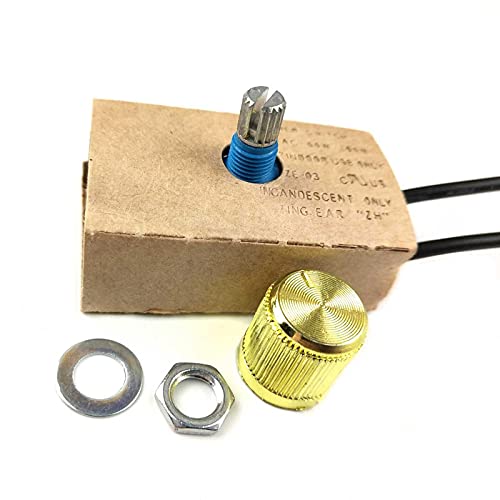 Zing Ear ZE-03 Full Range Inline Table Lamp LED Dimmer Switch Incandescent Light Rotary Replacement Combo Kit 120VAC/240VAC 300W Watt MAX Paper Outer Shell (Brass) Easy to Install