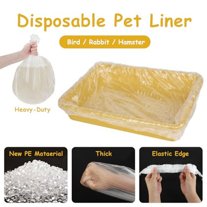 50 Pcs Disposable Small Animal Cage Liners - Clear Plastic Rabbit & Bird Cage Liners, Leakproof Guinea Pig Pet Tray Film with Hangable Cleaning Brush (23''-50P) - size: L+W<59''
