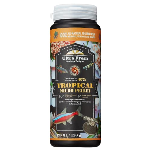 Ultra Fresh Tetra Fish Food, Slow Sinking, All Natural Ingredients, Wild Sword Prawns, Spirulina, Natural Color Enhancement, Small Granules for Small Fish, Tropical Micro Pellet 4.6 oz - size: 4.6 Ounce (Pack of 1)