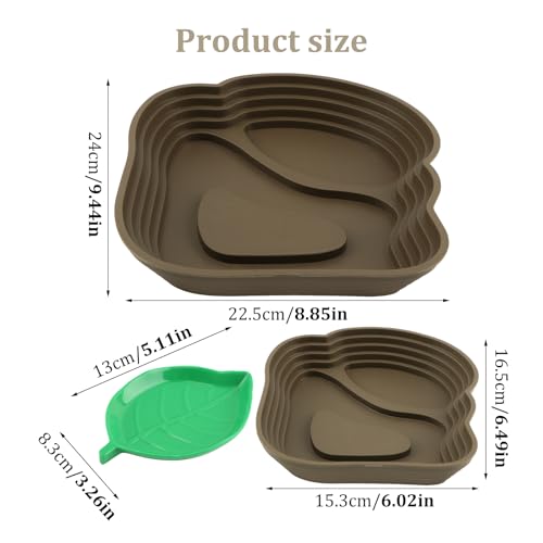 Reptile Bathing Pool, Right-Angle Detachable Design for Easy Water Changes, Internal & External Ramps for Easy Access, ABS Smooth Easy-Clean Water Dish for Small Reptiles