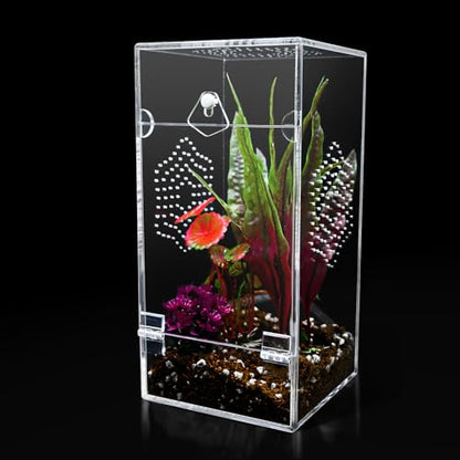 Acrylic Jumping Spider Enclosure, Secure Front Opening Door, 4x4x8 inch, Ventilated Habitat for Tarantulas, Mantis, Hermit Crabs & Small Pets