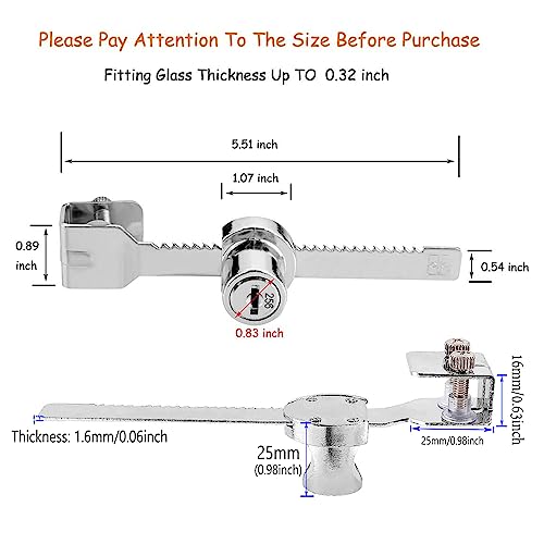XIEHE 318 Sliding Glass Door Lock, Closet Locks for Sliding Doors with 2 Keys, Ratchet Lock with Chrome Finish, No Drill Cabinet Door Lock (5 Pack, Keyed Different) - size: 1pack, Keyed Different (Pack of 5)