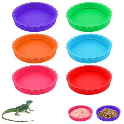 6 Pcs Gecko Feeding Cups,Silicone Geckos Food Cup,Silicone Gecko Feedings Cup,and Water Bowl,Reptile Feeding Cups for Geckos,Isopods,Lizards,Tarantula,Small Pets,Easy Clean & 6 Colors