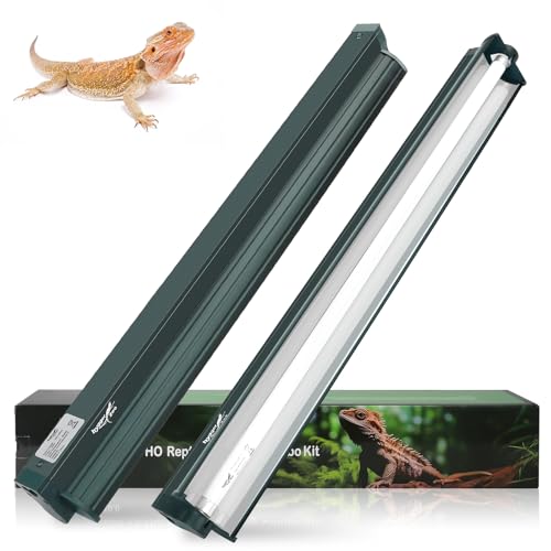 T5 Reptile Light Fixture Green Combo Kit 24W Light Fixture Reptile Terrarium Hood 10.0 UVB Light Bulb Fluorescent Tube Ideal for Tropical and Deserts Such as Bearded Dragon Lizards and Tortoises - color: 24W-Green, size: 24W 22.7IN Green
