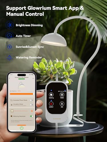GLOWRIUM Smart Grow Lights for Indoor Plants,10W Full Spectrum Plant Lights with Bluetooth App Control, 360° Flexible Gooseneck Grow Lamp, Auto Timer 3/9/12Hrs, 10 Brightness for Small Plants (White) - color: White
