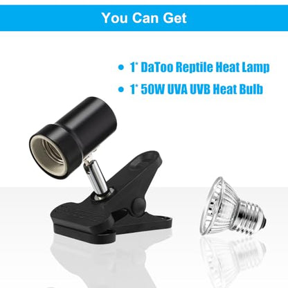 DaToo Reptile Heat Lamp Rotatable Turtle Heating Light with 50W UVA UVB Heat Bulb Simulated Sunlight Basking Spot Lamp with Clamp for Reptiles Lizard Amphibian Bearded Dragon Snake - style: 50Watt Reptile Heat Lamp